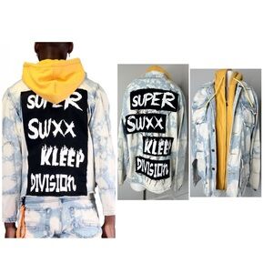 MEN’S KLEEP ACID WASH DENIM HOODIE JACKET/ PRELOVED/ SIZE MEDIUM